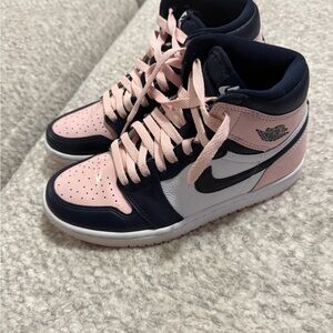 Nike Air Jordan 1 Retro OG Bubblegum Pink and Navy High-Top Sneakers Womens 8